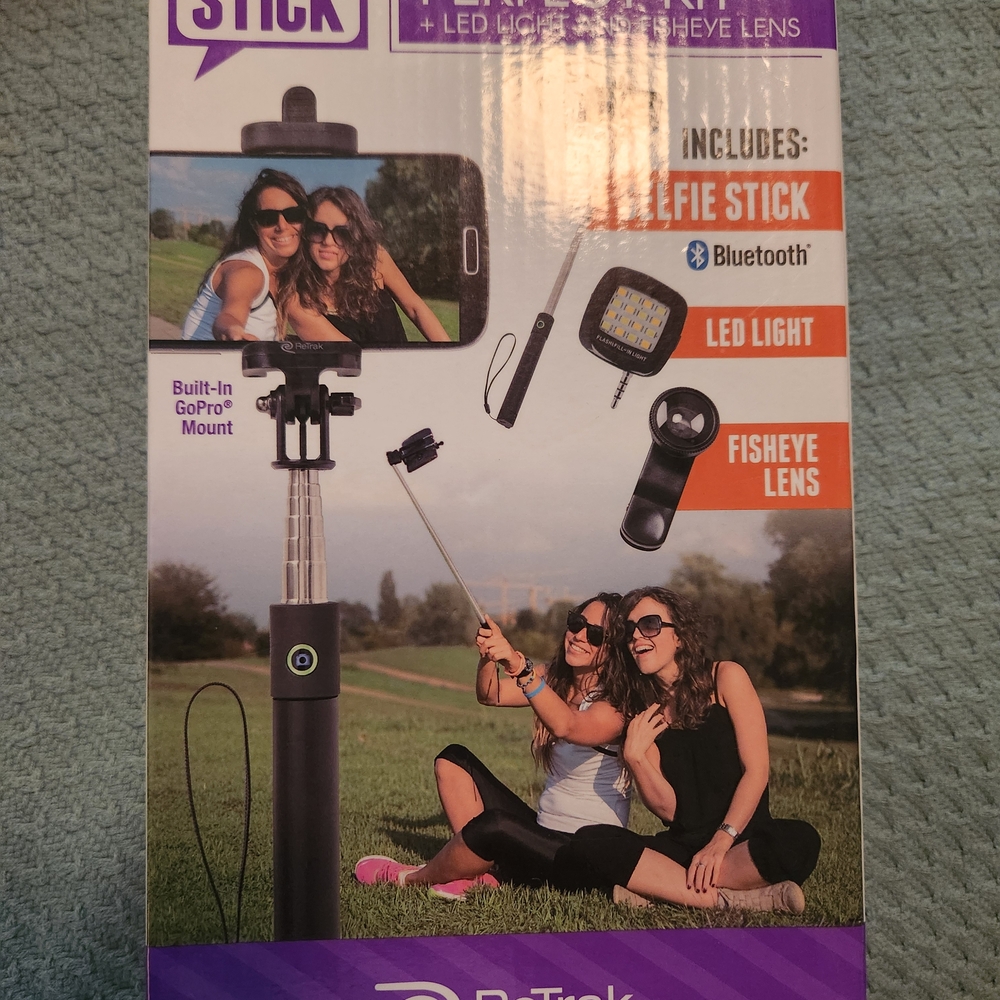 RelTrak Silver Selfie Stick with Bluetooth and LED Light